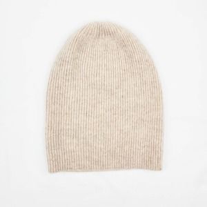 Halogen Ribbed Cashmere Beige Beanie